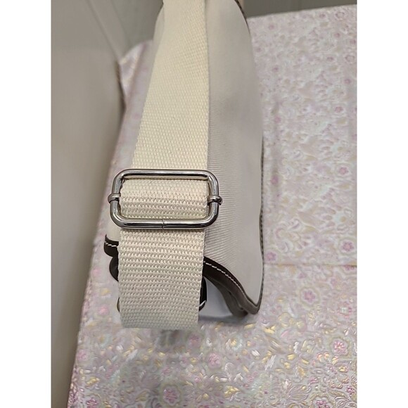 Vintage New Lands End Beige Canvas Crossbody Purse W/BROWN Leather Strap Trim - Picture 3 of 8